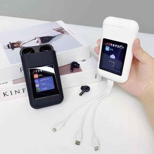 Power Bank 3-en-1 avec écran tactile et écouteurs sans fil