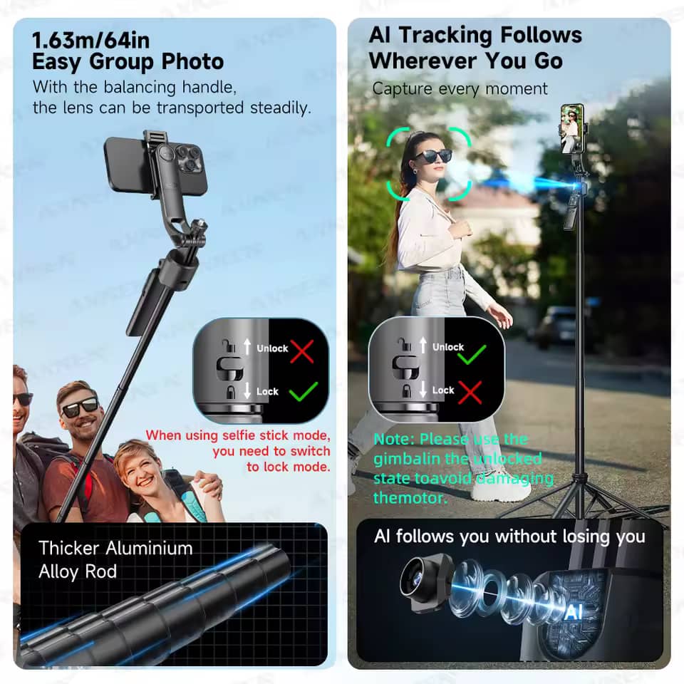 Trépied automatique avec suivi de mouvement, télécommande et fonction selfie