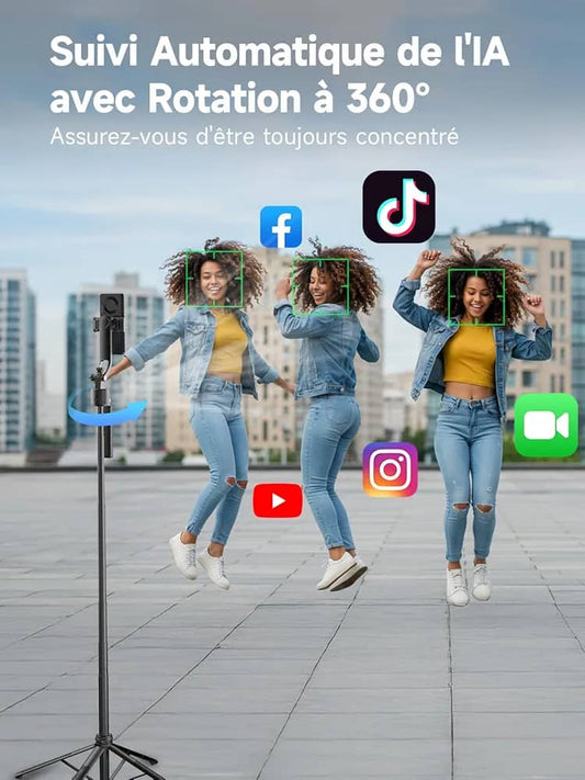 Trépied automatique avec suivi de mouvement, télécommande et fonction selfie